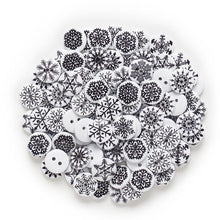 Load image into Gallery viewer, 50 x 15mm Black and White Christmas Snowflake Buttons