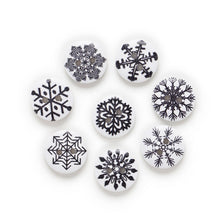 Load image into Gallery viewer, 50 x 15mm Black and White Christmas Snowflake Buttons