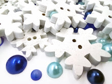 Load image into Gallery viewer, Mixed Size Wooden Snowflake Buttons and Flat Back Pearls